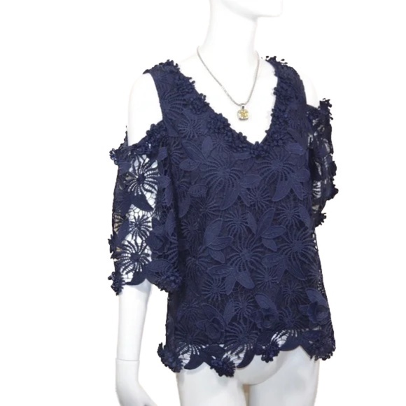 🆕🏷️ Kobi Halperin Tinley Cold Shoulder Midnight Blue Top - Picture 3 of 14